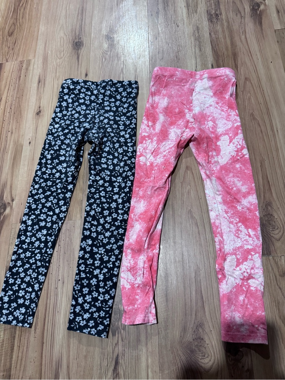Kids Floral Black Leggings & Pink Tie-Dye Leggings - Pack